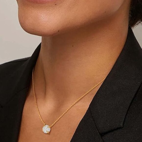 Women's 14K Gold Plated Cubic Zirconia Round Shaped Dainty Pendant Necklace - Picture 6 of 6